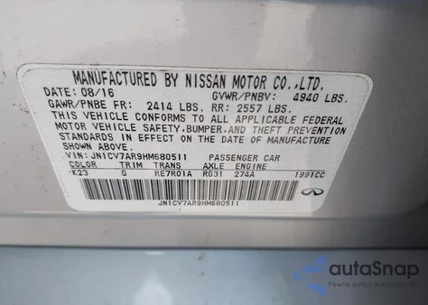 2017 Infiniti Q50 2.0T Sport z USA, uszkodzony, nr VIN JN1CV7AR9HM680511